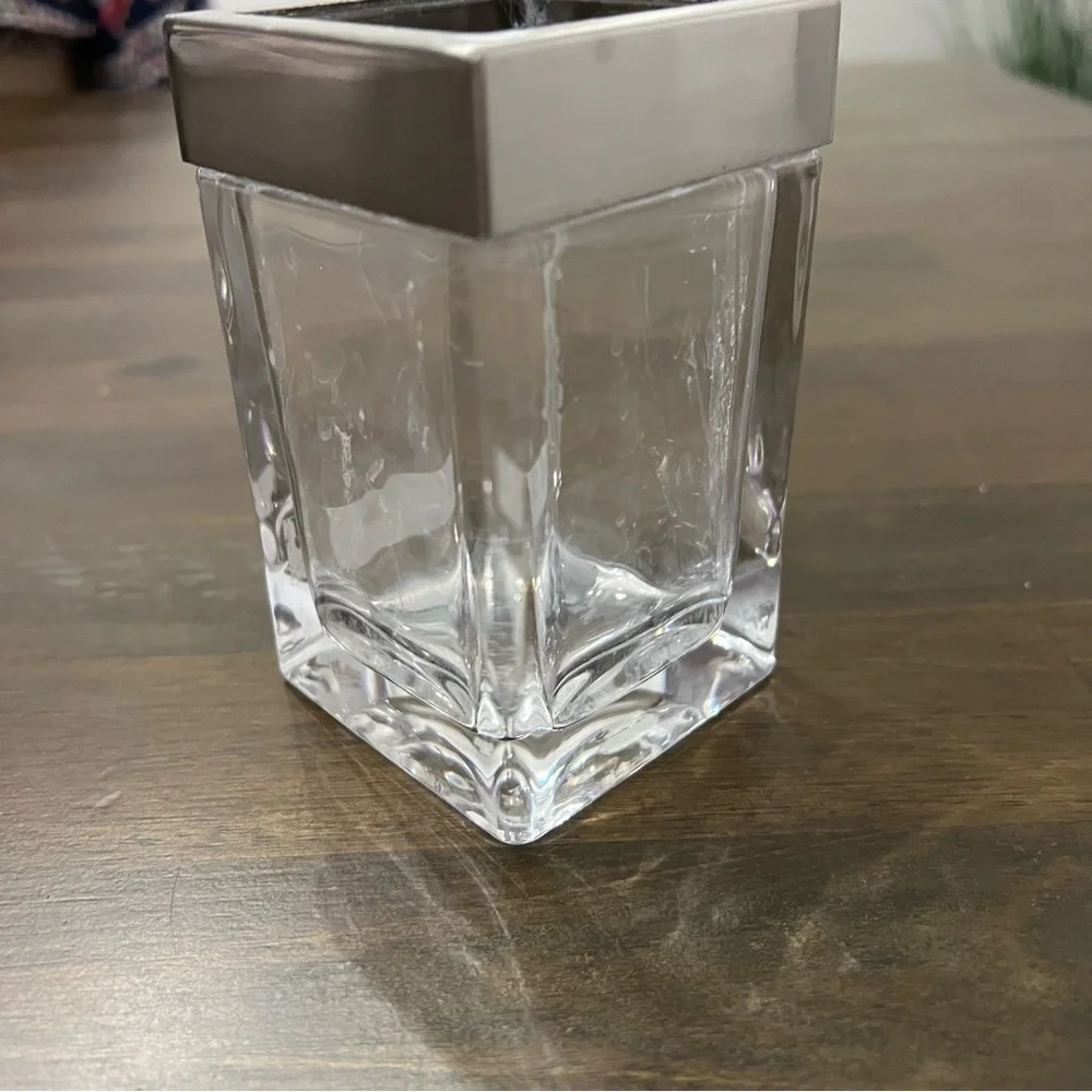 ✅ heavy glass and brushed nickel bathroom decorative cup/ toothbrush